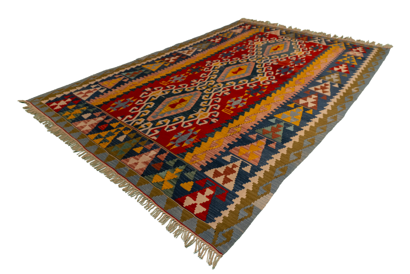 W 6.5 L 9.5 Kilim 100% Wool Hand-Woven All-Over Design - 23970