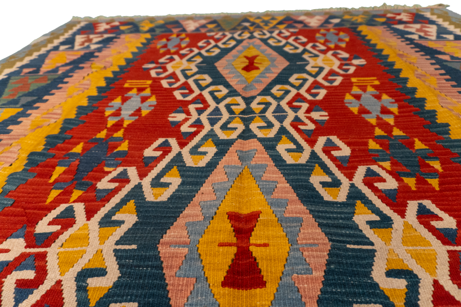 W 6.5 L 9.5 Kilim 100% Wool Hand-Woven All-Over Design - 23970