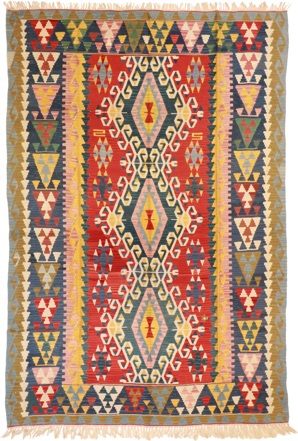 W 6.5 L 9.5 Kilim 100% Wool Hand-Woven All-Over Design - 23970