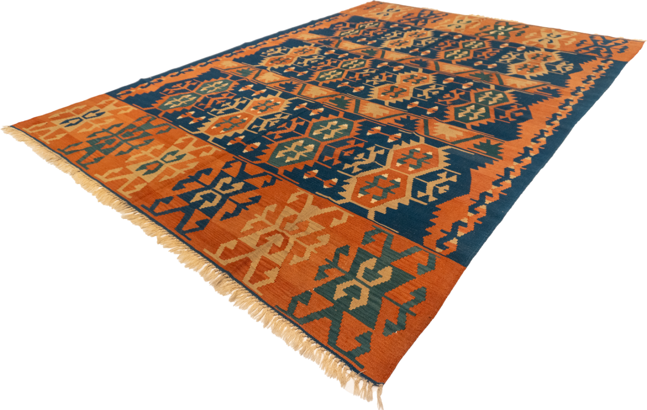 W 8.3 L 11.5 Kilim 100% Wool Hand-Woven All-Over Design - 24360