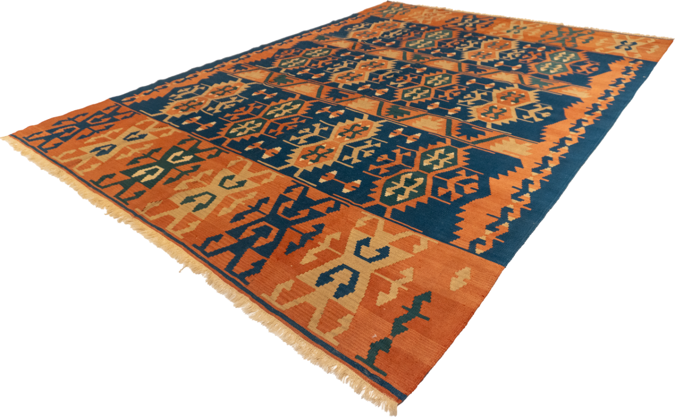 W 8.3 L 11.5 Kilim 100% Wool Hand-Woven All-Over Design - 24360