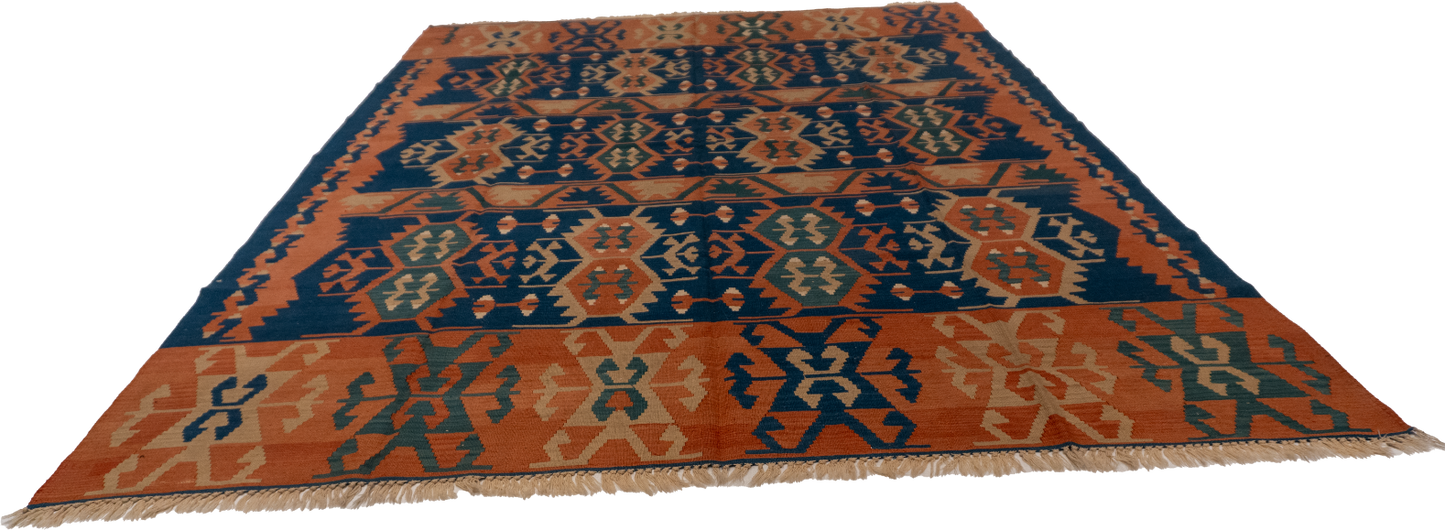 W 8.3 L 11.5 Kilim 100% Wool Hand-Woven All-Over Design - 24360