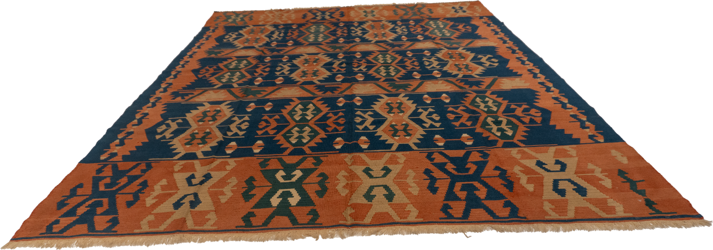 W 8.3 L 11.5 Kilim 100% Wool Hand-Woven All-Over Design - 24360