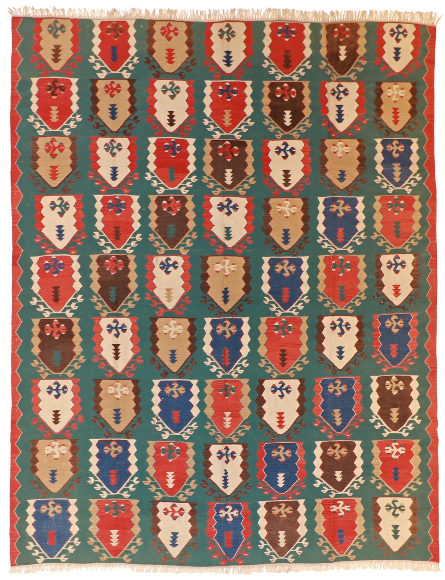 9.1 x 11.9 - Kilim Wool Geometric Rectangle - Finest Hand-Knotted Quality Wool — 24362