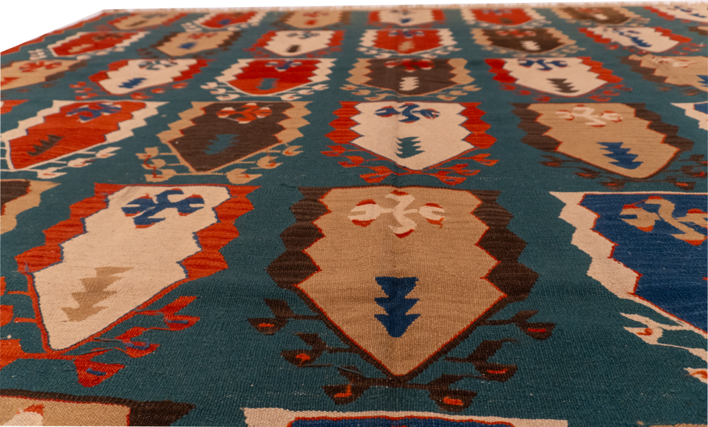 W 9.1 - L 11.9 - Kilim Wool Geometric Rectangle - Finest Hand-Made Quality Wool - 24362