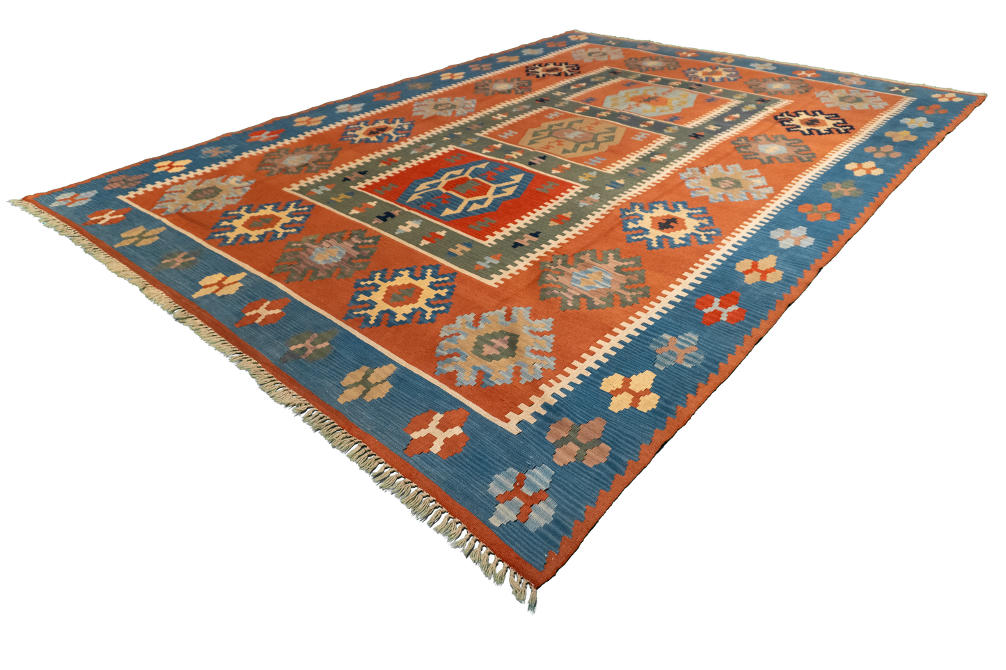 W 8.9 L 12 Kilim 100% Wool Hand-Woven All-Over Design - 24364