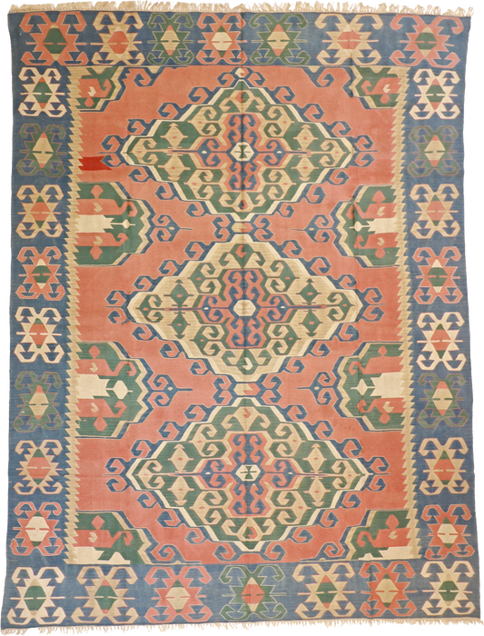 W 8.11 L 11.8 Kilim 100% Wool Hand-Woven All-Over Design - 24365