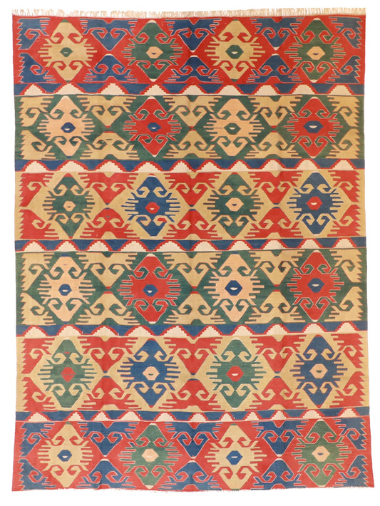 9.1 x 12.2 - Kilim Wool All Over Rectangle - Finest Hand-Knotted Quality Wool — 24366