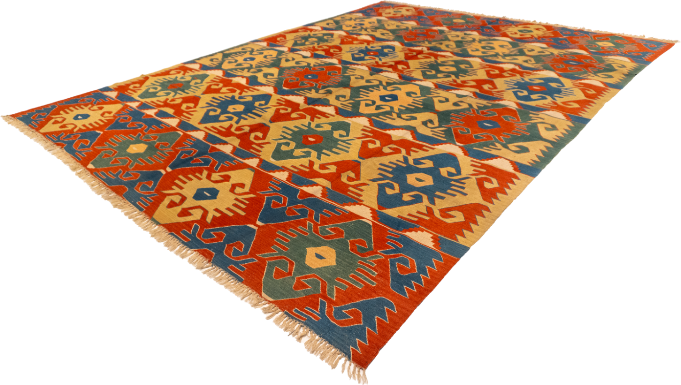 W 9.1 - L 12.2 - Kilim Wool All Over Rectangle - Finest Hand-Made Quality Wool - 24366