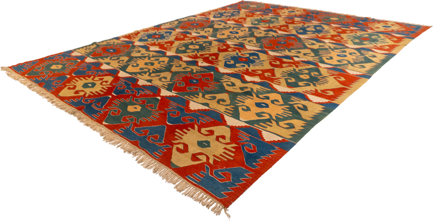 W 9.1 - L 12.2 - Kilim Wool All Over Rectangle - Finest Hand-Made Quality Wool - 24366
