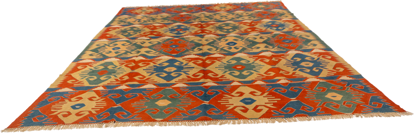 W 9.1 - L 12.2 - Kilim Wool All Over Rectangle - Finest Hand-Made Quality Wool - 24366