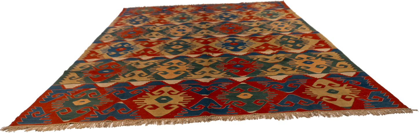 W 9.1 - L 12.2 - Kilim Wool All Over Rectangle - Finest Hand-Made Quality Wool - 24366