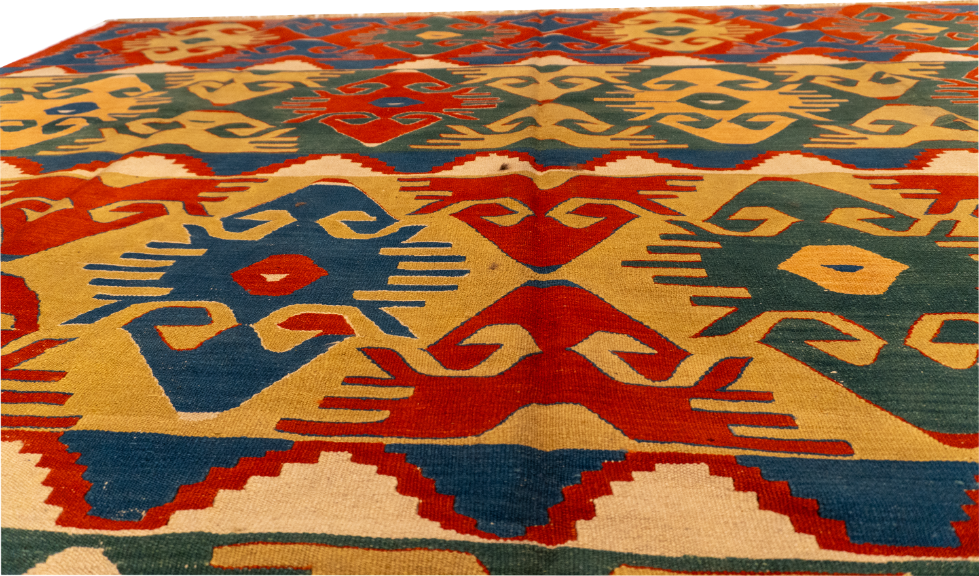 W 9.1 - L 12.2 - Kilim Wool All Over Rectangle - Finest Hand-Made Quality Wool - 24366