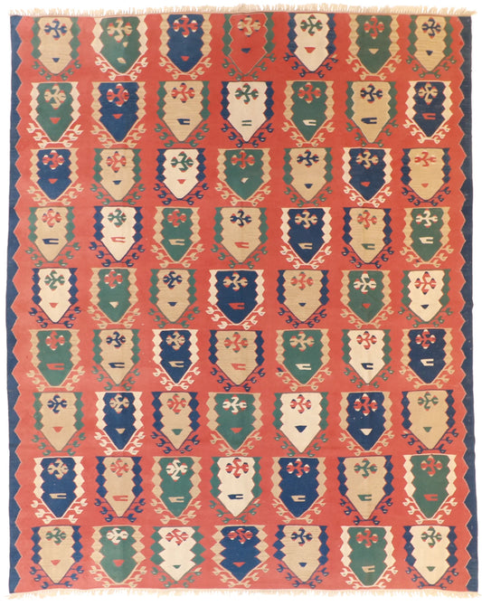 9.1 x 11.4 - Kilim Wool All Over Rectangle - Finest Hand-Knotted Quality Wool — 24367
