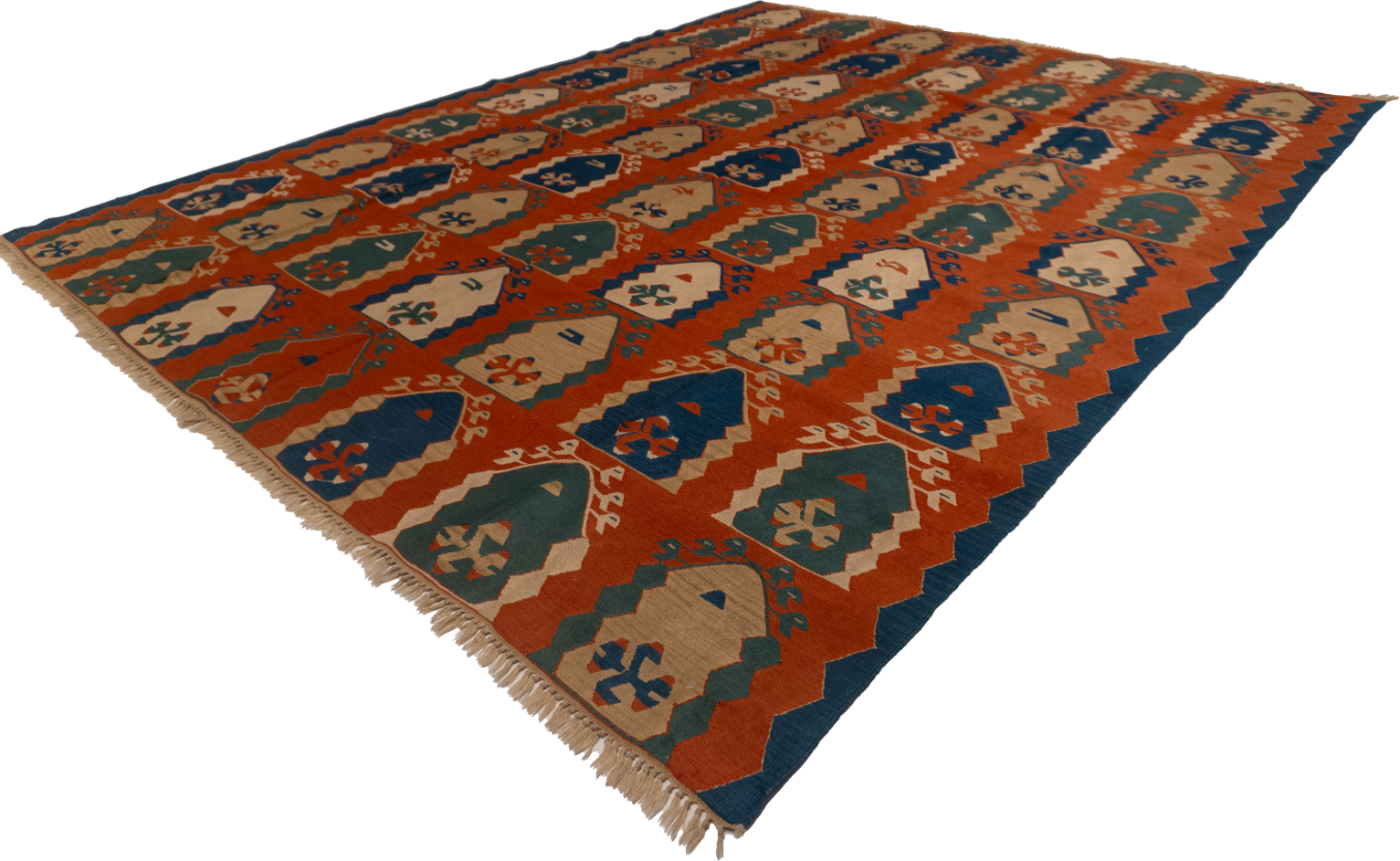 W 9.1 - L 11.4 - Kilim Wool All Over Rectangle - Finest Hand-Made Quality Wool - 24367