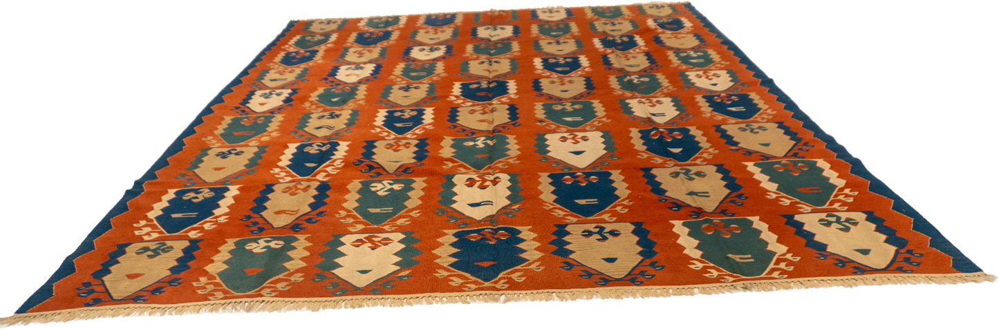 W 9.1 - L 11.4 - Kilim Wool All Over Rectangle - Finest Hand-Made Quality Wool - 24367