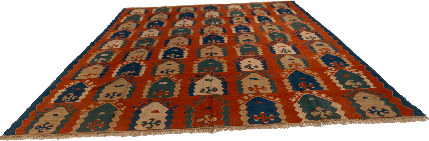 W 9.1 - L 11.4 - Kilim Wool All Over Rectangle - Finest Hand-Made Quality Wool - 24367