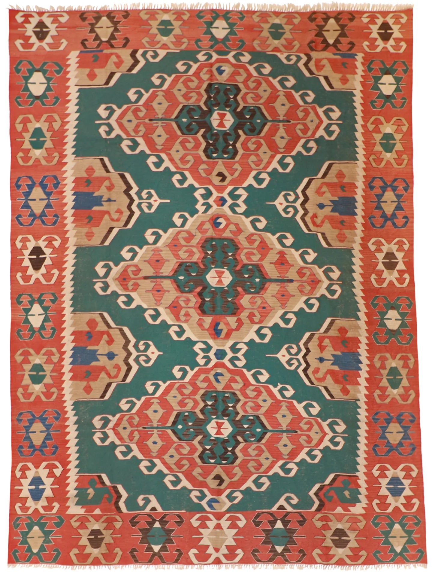 8.10 x 12.2 - Kilim Fine/Wool Geometric Rectangle - Finest Hand-Made Quality Wool — 24369