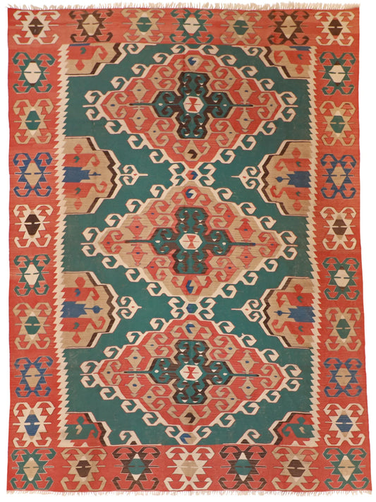 8.10 x 12.2 - Kilim Fine/Wool Geometric Rectangle - Finest Hand-Knotted Quality Wool — 24369