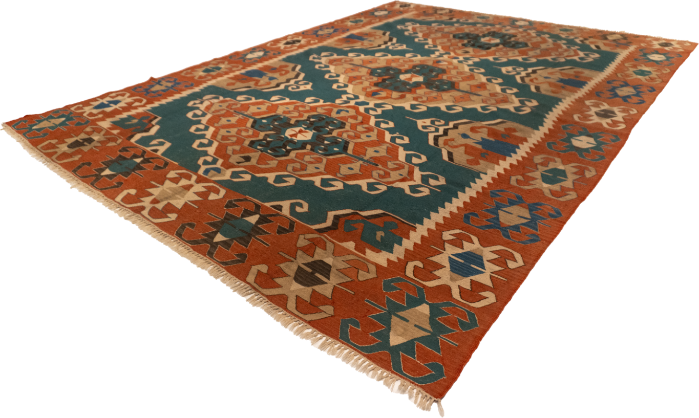 W 8.10 L 12.2 Kilim 100% Wool Hand-Woven Geometric Design - 24369