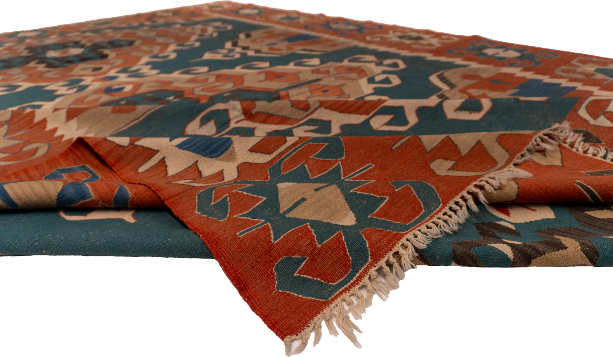 W 8.10 L 12.2 Kilim 100% Wool Hand-Woven Geometric Design - 24369