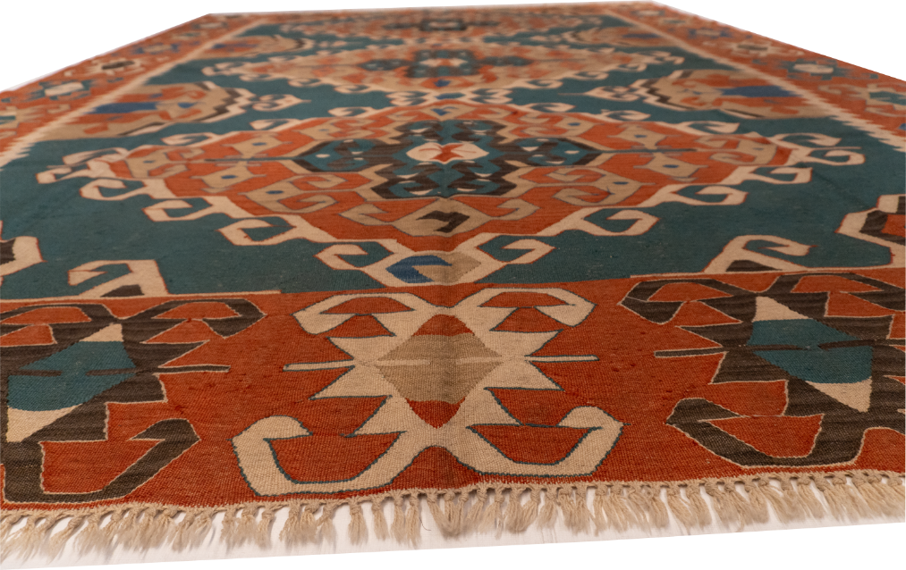 W 8.10 L 12.2 Kilim 100% Wool Hand-Woven Geometric Design - 24369
