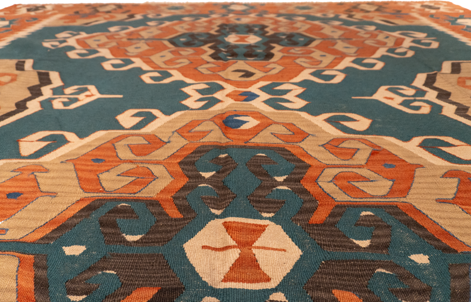 W 8.10 L 12.2 Kilim 100% Wool Hand-Woven Geometric Design - 24369