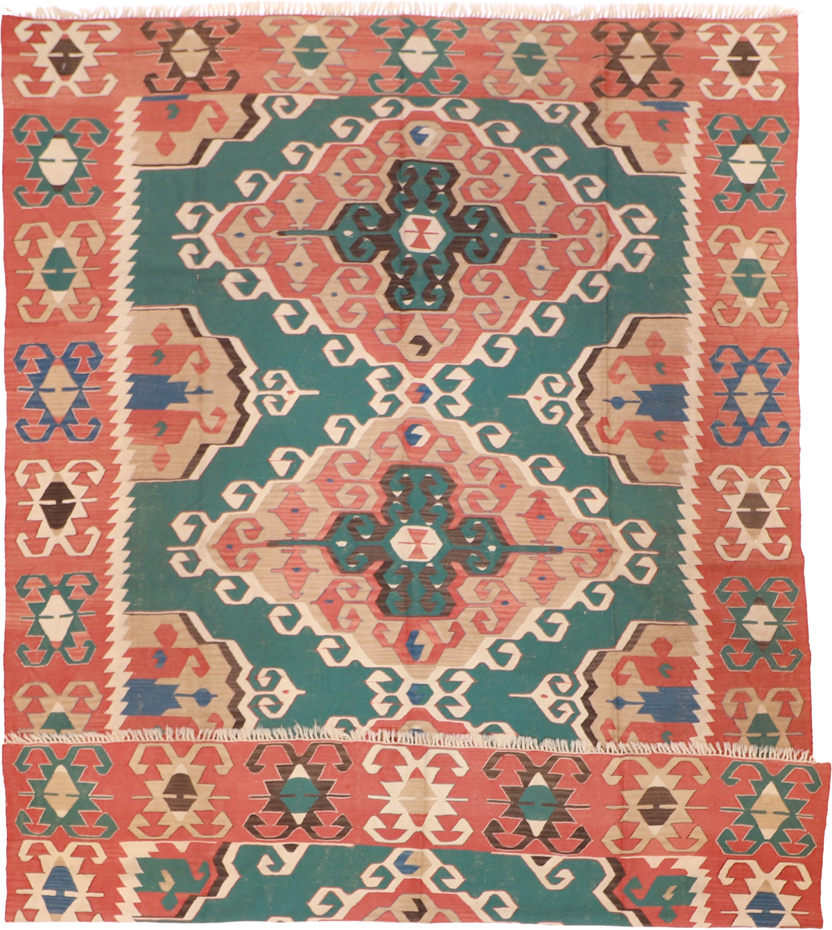 W 8.10 L 12.2 Kilim 100% Wool Hand-Woven Geometric Design - 24369