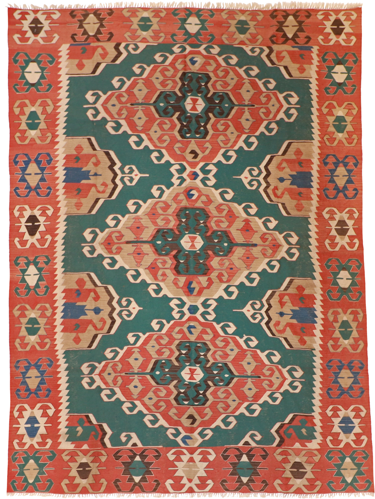 W 8.10 L 12.2 Kilim 100% Wool Hand-Woven Geometric Design - 24369