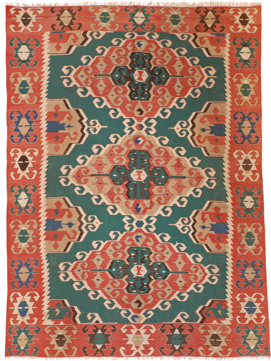 W 8.10 L 12.2 Kilim 100% Wool Hand-Woven Geometric Design - 24369