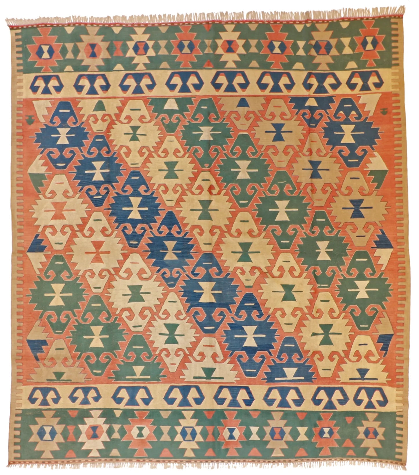 9.4 x 10.5 - Kilim Wool All Over Rectangle - Finest Hand-Made Quality Wool — 24373