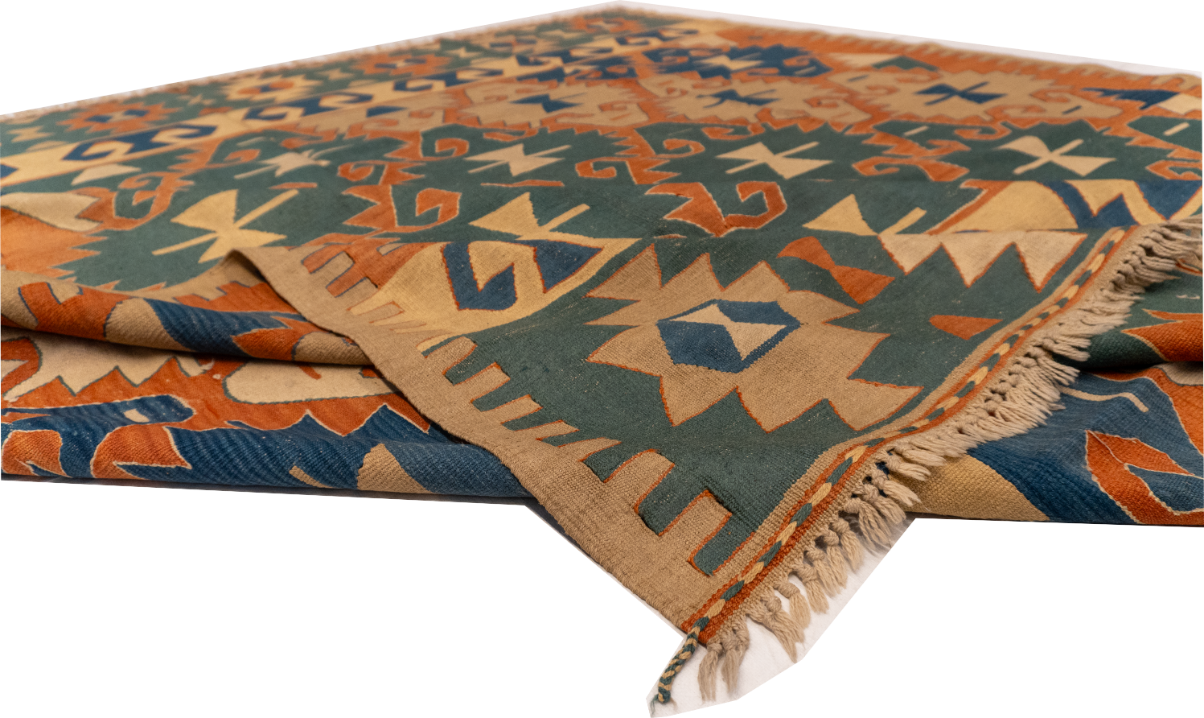 W 9.4 - L 10.5 - Kilim Wool All Over Square - Finest Hand-Made Quality Wool - 24373