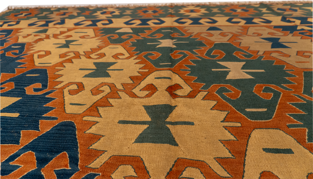 W 9.4 - L 10.5 - Kilim Wool All Over Square - Finest Hand-Made Quality Wool - 24373