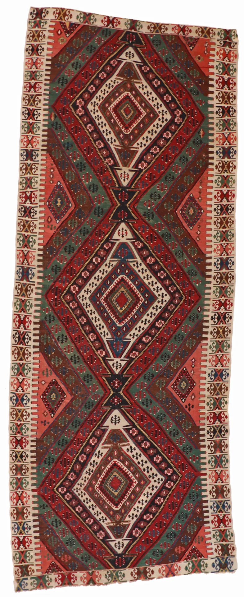 5.7 x 14.7 - Kilim Silk Geometric Rectangle - Finest Hand-Made Quality Wool — 24452