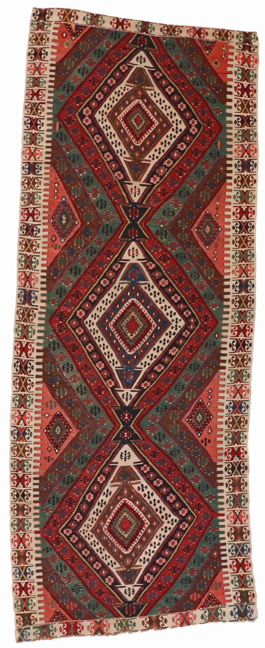 5.7 x 14.7 - Kilim Silk Geometric Rectangle - Finest Hand-Made Quality Wool - 24452