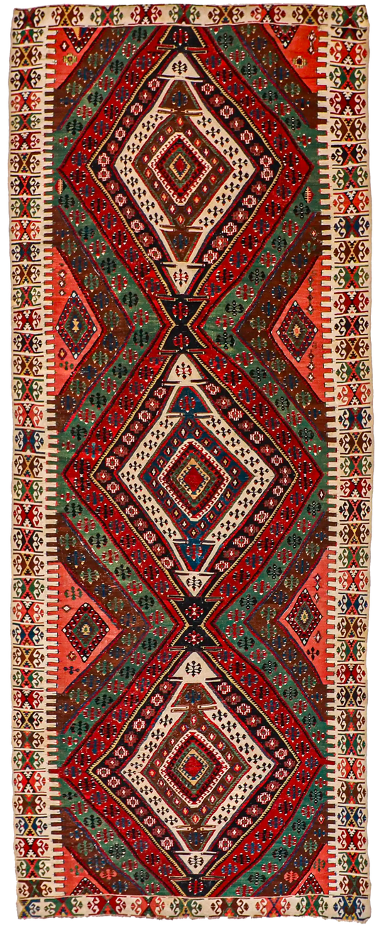 W 5.7 L 14.7 Turkish Kilim Geometric Rectangle - Finest Hand-Made Quality Wool - 24452