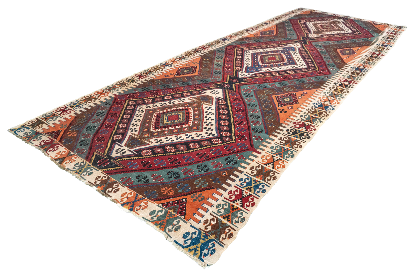 W 5.7 L 14.7 Kilim S. Antique 100% Wool Hand-Woven Geometric Design - 57315