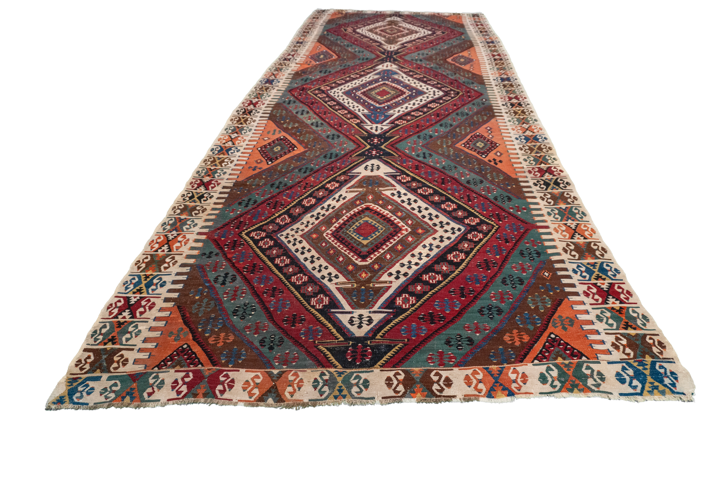 W 5.7 L 14.7 Kilim S. Antique 100% Wool Hand-Woven Geometric Design - 57315