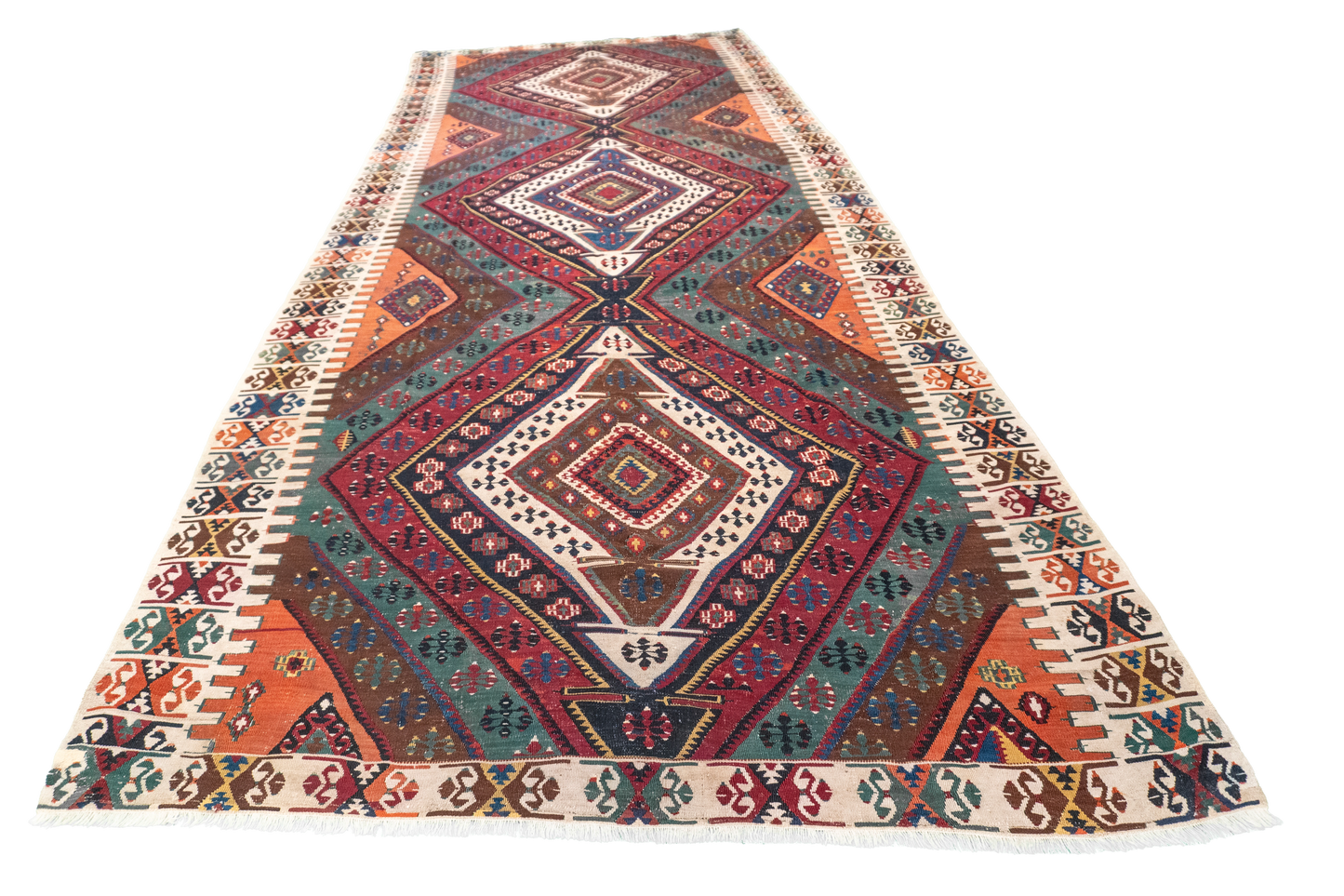 W 5.7 L 14.7 Kilim S. Antique 100% Wool Hand-Woven Geometric Design - 57315