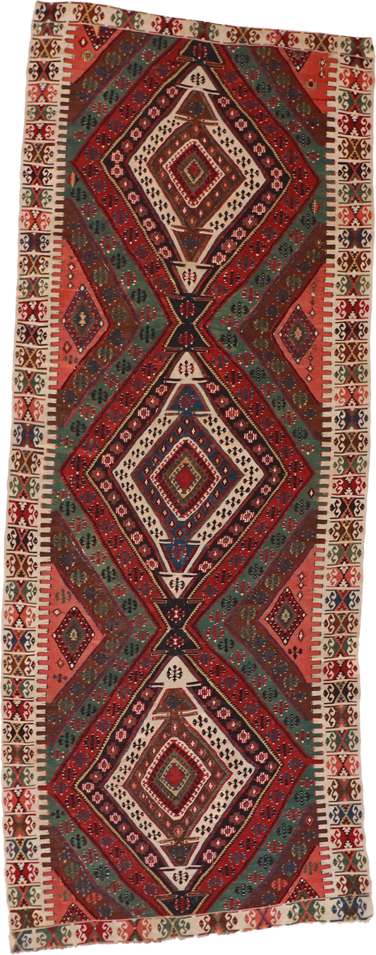 W 5.7 L 14.7 Kilim S. Antique 100% Wool Hand-Woven Geometric Design - 57315