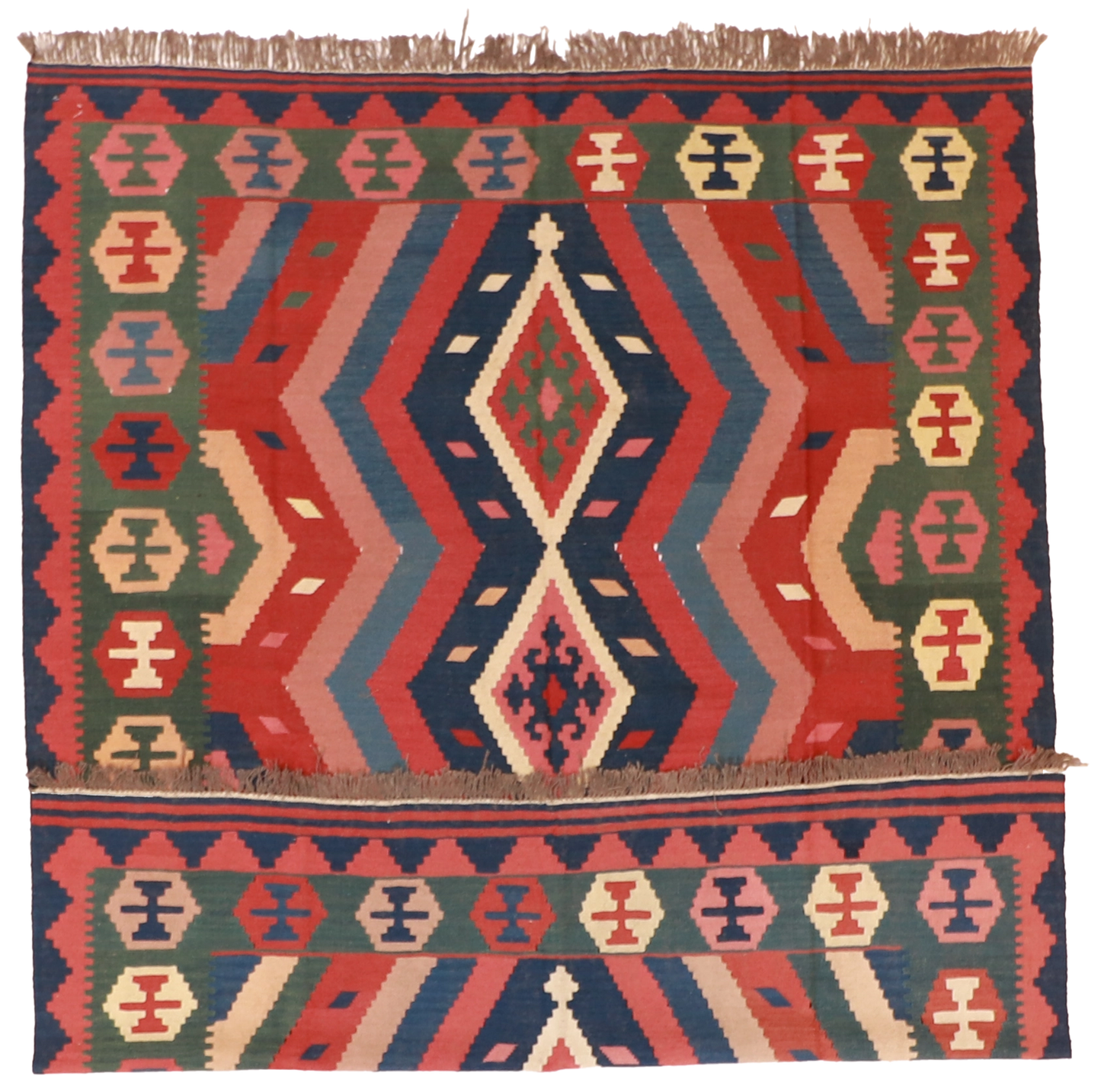 W 6.7 L 8.4 Kilim 100% Wool Hand-Woven Geometric Design - 24637