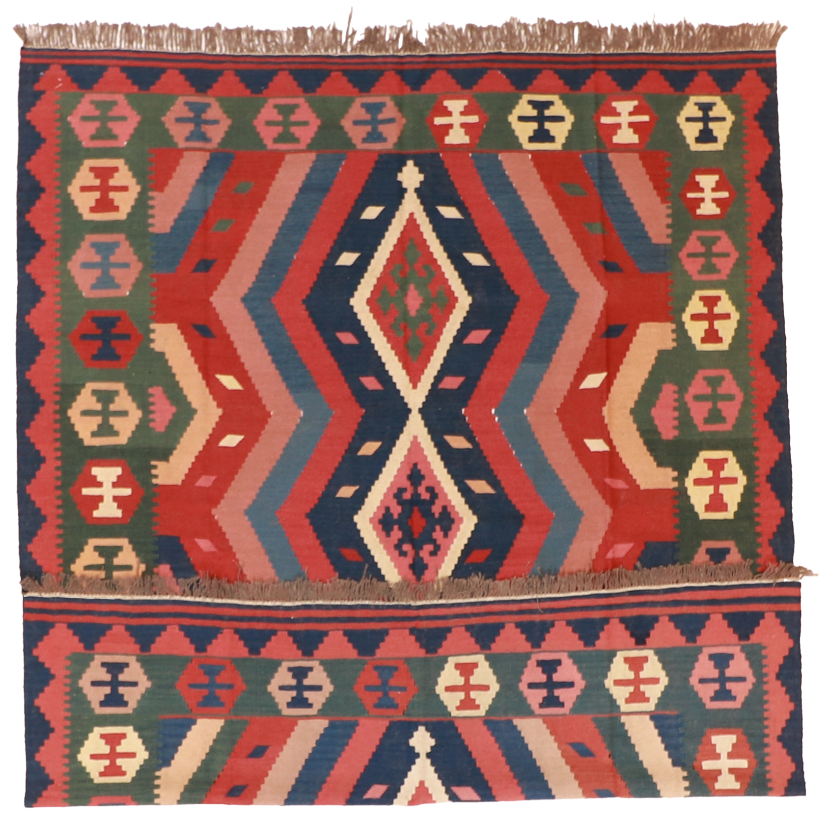 W 6.7 L 8.4 Kilim 100% Wool Hand-Woven Geometric Design - 24637