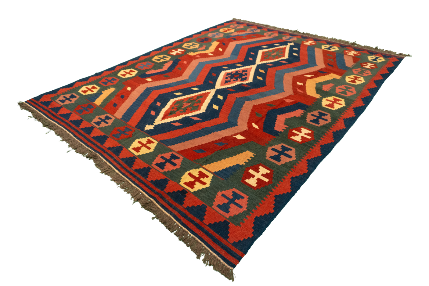 W 6.7 L 8.4 Kilim 100% Wool Hand-Woven Geometric Design - 24637