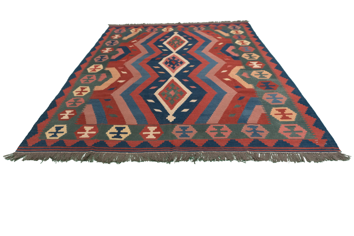 W 6.7 L 8.4 Kilim 100% Wool Hand-Woven Geometric Design - 24637