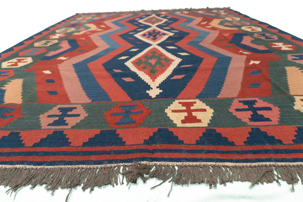 W 6.7 L 8.4 Kilim 100% Wool Hand-Woven Geometric Design - 24637