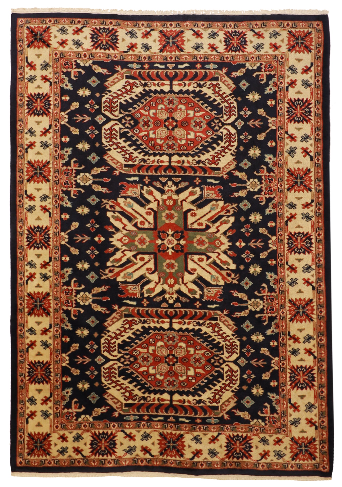 W 6.3 L 8.11 Kazak 100% Wool Handmade Geometric Design - 24752