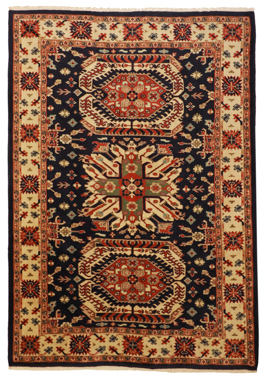 W 6.3 L 8.11 Kazak 100% Wool Handmade Geometric Design - 24752