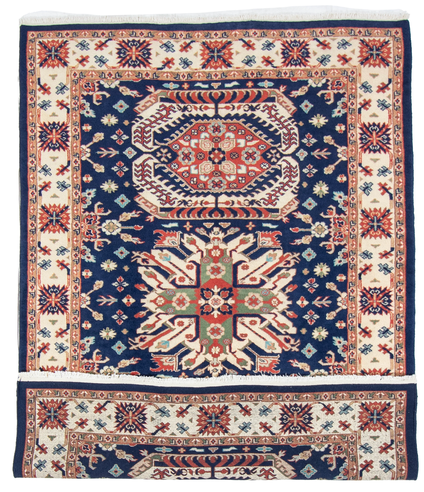 W 6.3 L 8.11 Kazak 100% Wool Hand-Woven Geometric Design - 24752