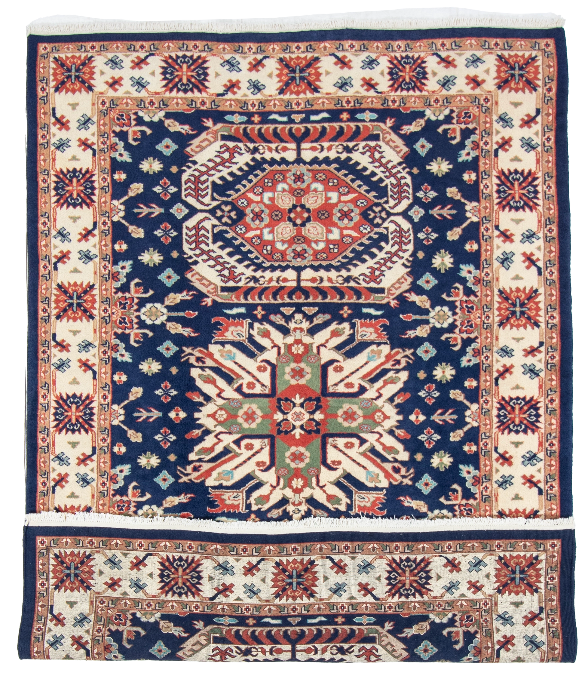 W 6.3 L 8.11 Kazak 100% Wool Hand-Woven Geometric Design - 24752