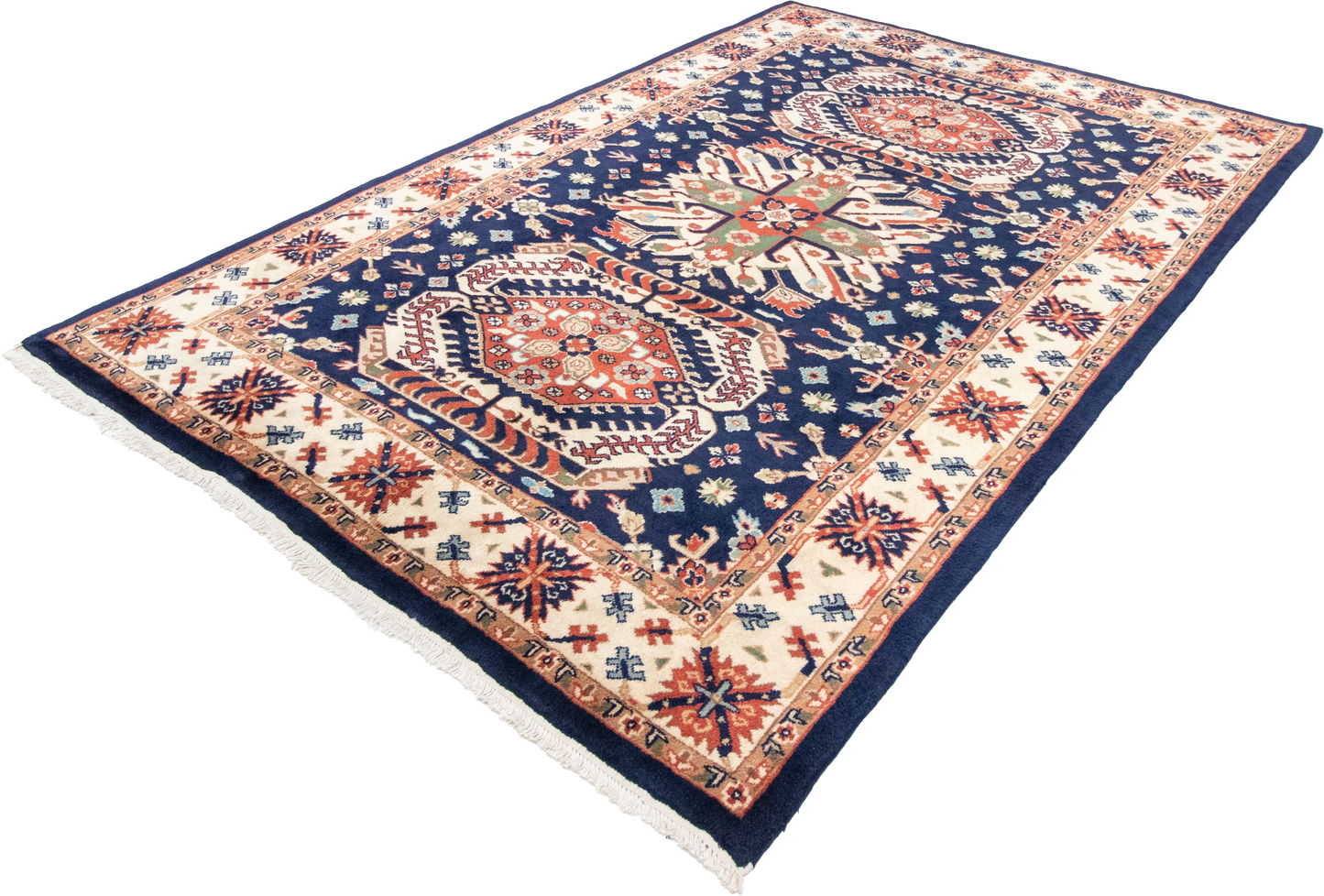 W 6.3 L 8.11 Kazak 100% Wool Hand-Woven Geometric Design - 24752
